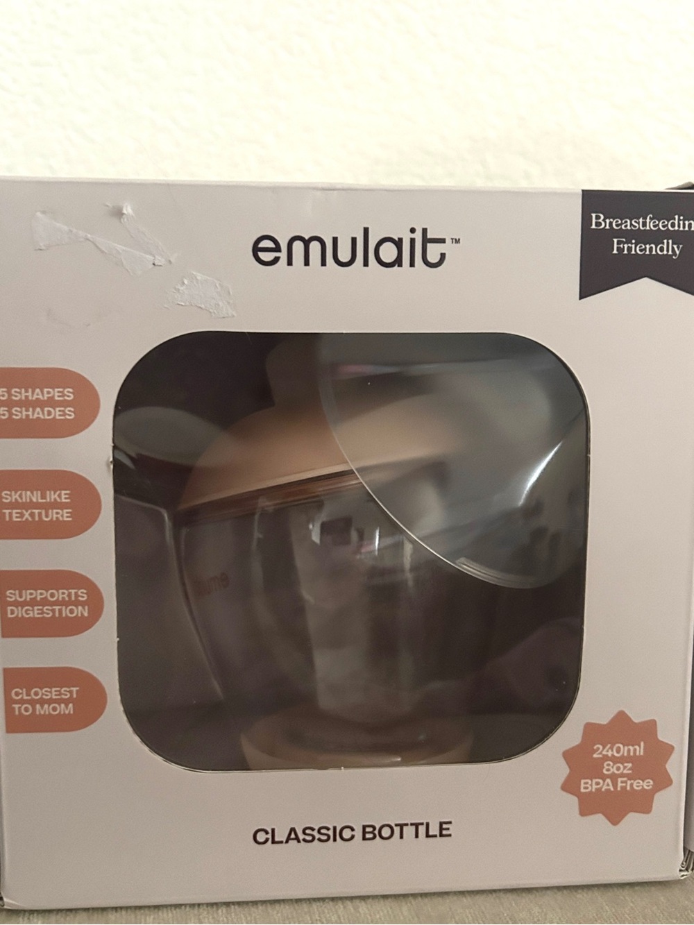 Emulait Classic baby Bottle- 240ml BPA Free - Shape 4, Color Fair. New/ Sealed